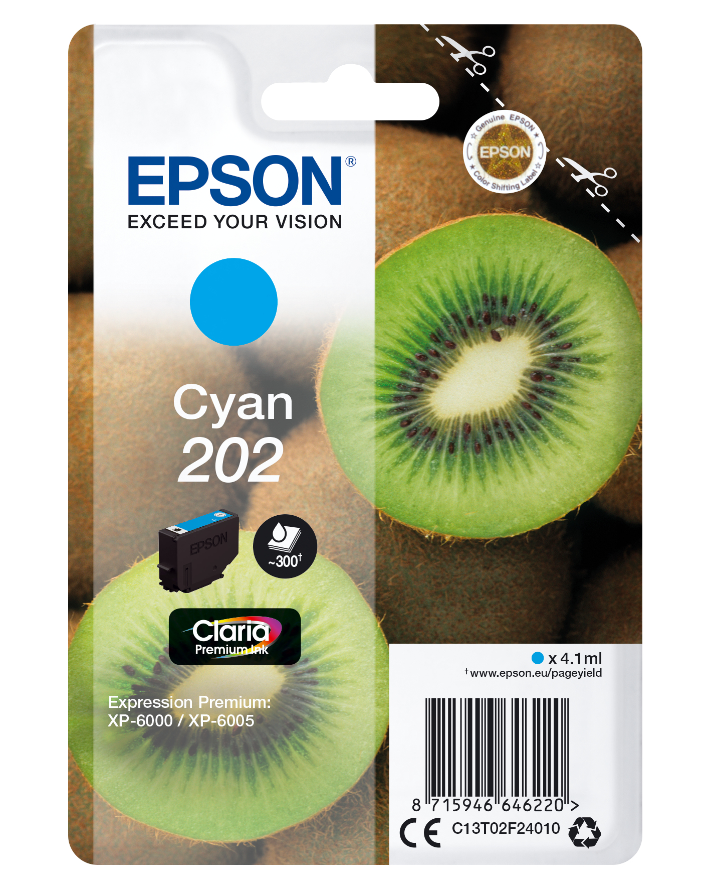 EPSON Singlepack Cyan 202 Claria Premium Ink