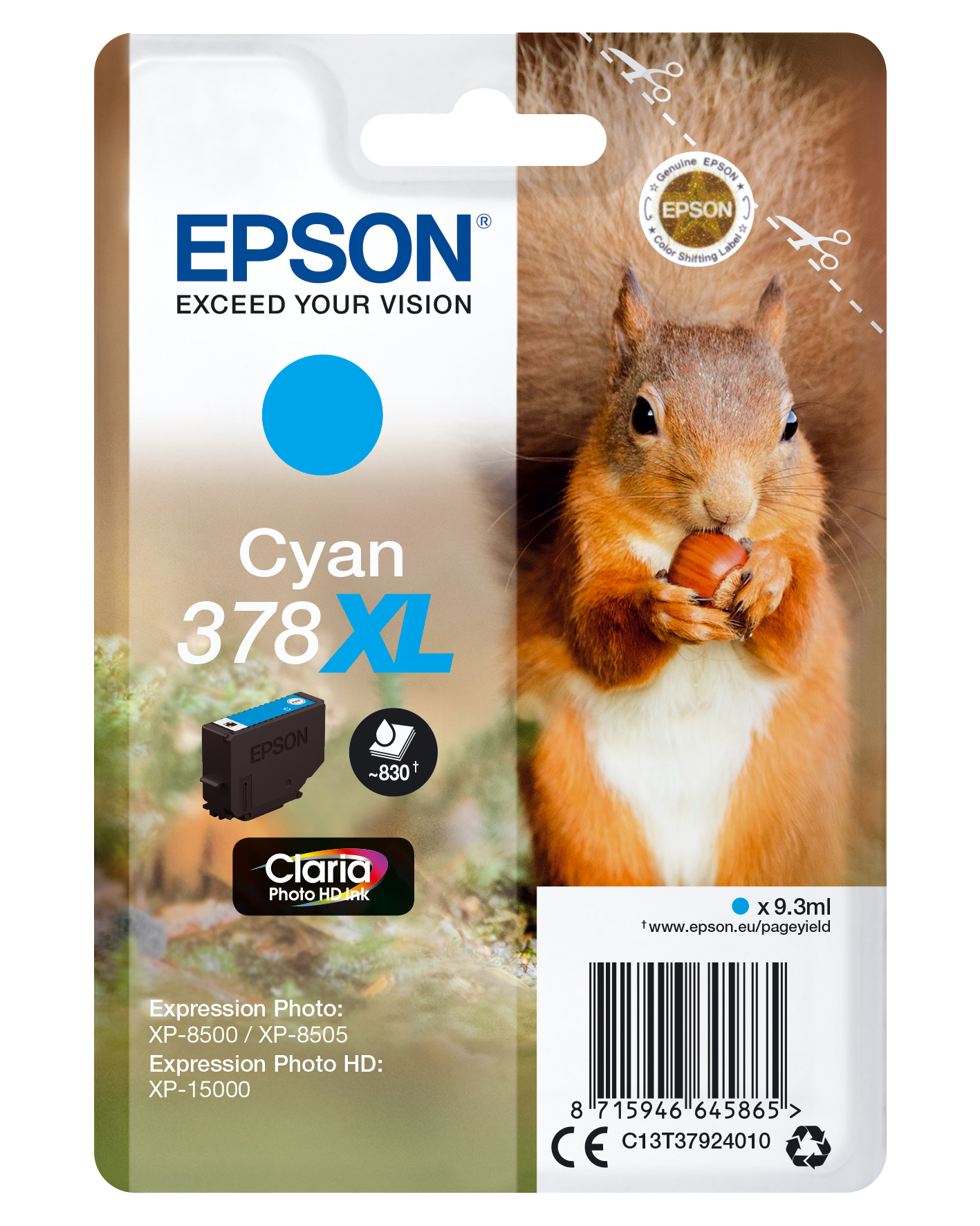 EPSON Singlepack Cyan 378XL Claria Photo HD Ink