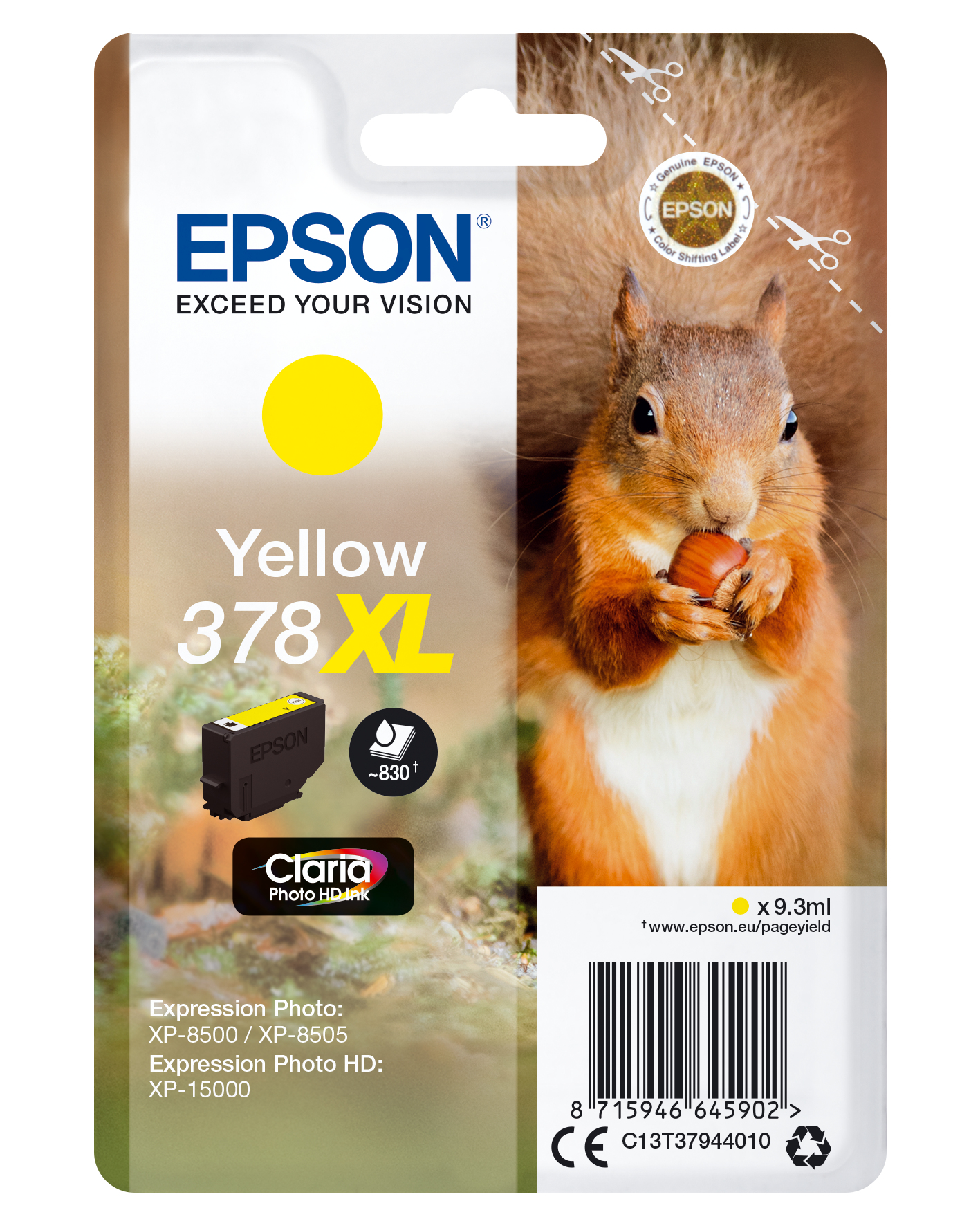 EPSON Singlepack Yellow 378XL Claria Photo HD Ink
