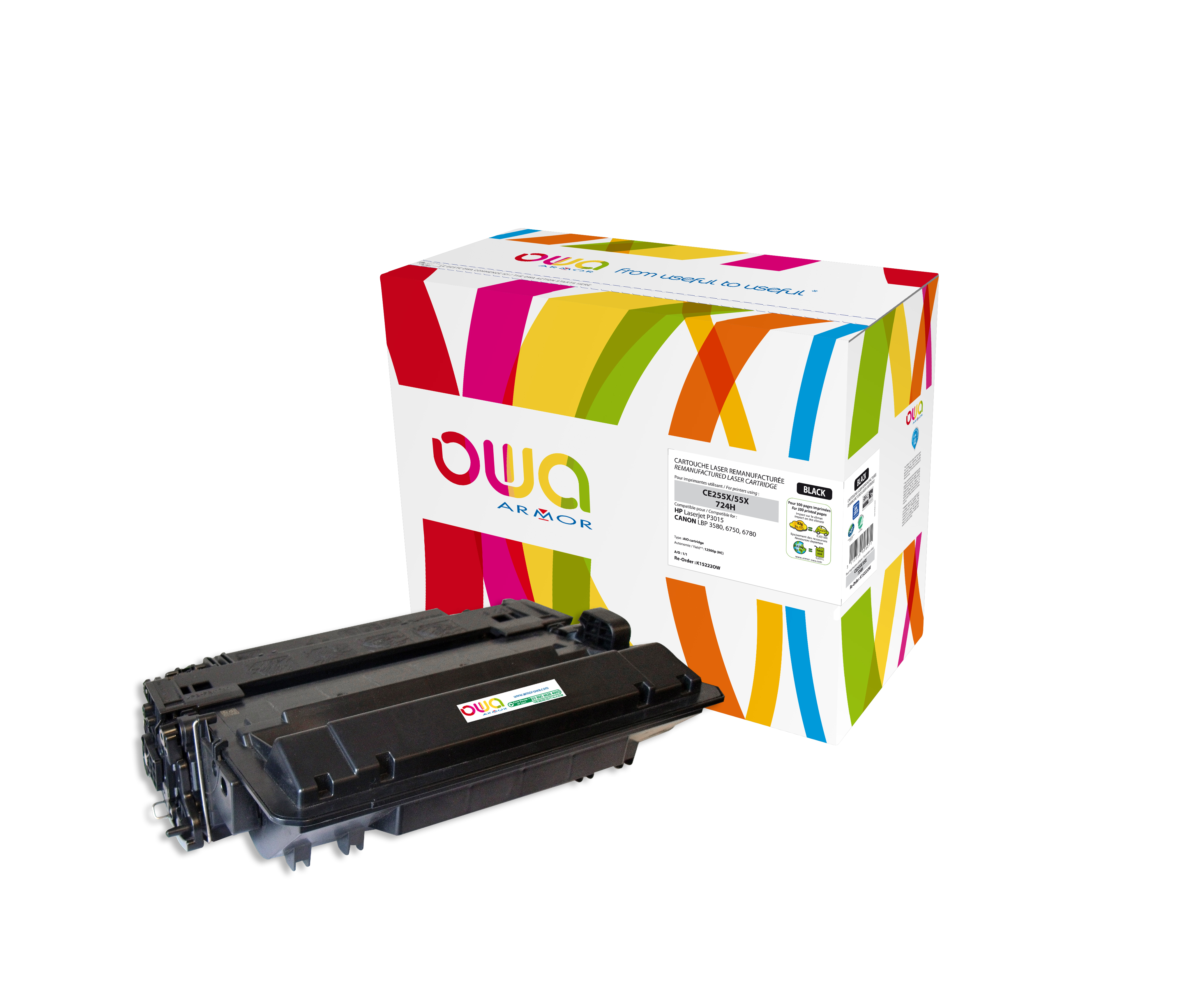 ARMOR Toner Negro CE255X para HP Laserjet P3015, Ese 500 MFP M525, Pro M521 y 3482B002 para CANON LBP 3580, 6750, 6780, MF515