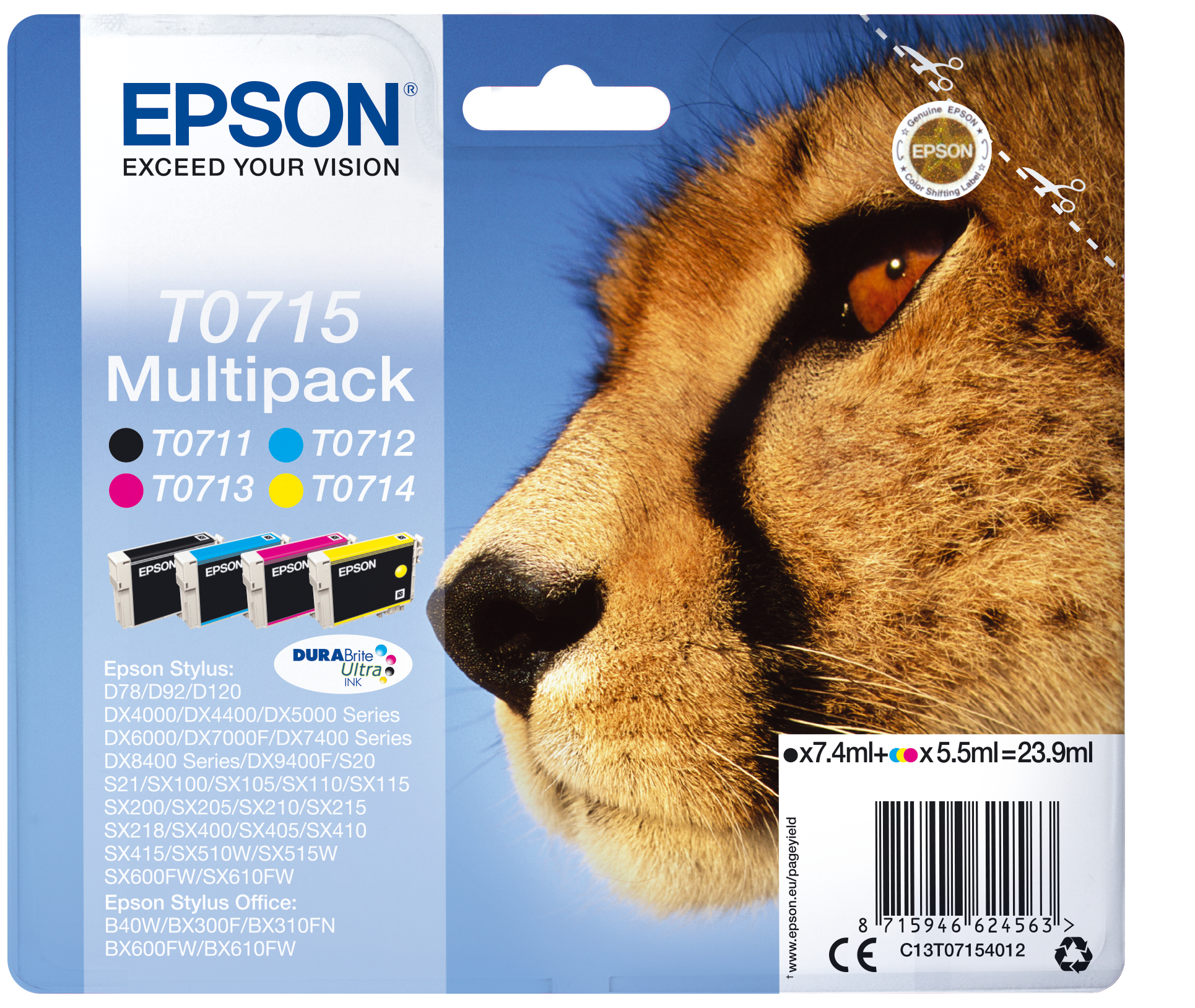 Epson Stylus D-78/92/120 DX-4000/5000/6000/7000F Pack(T0711+T0712+T0713+T0714)(Radiofreciencia)