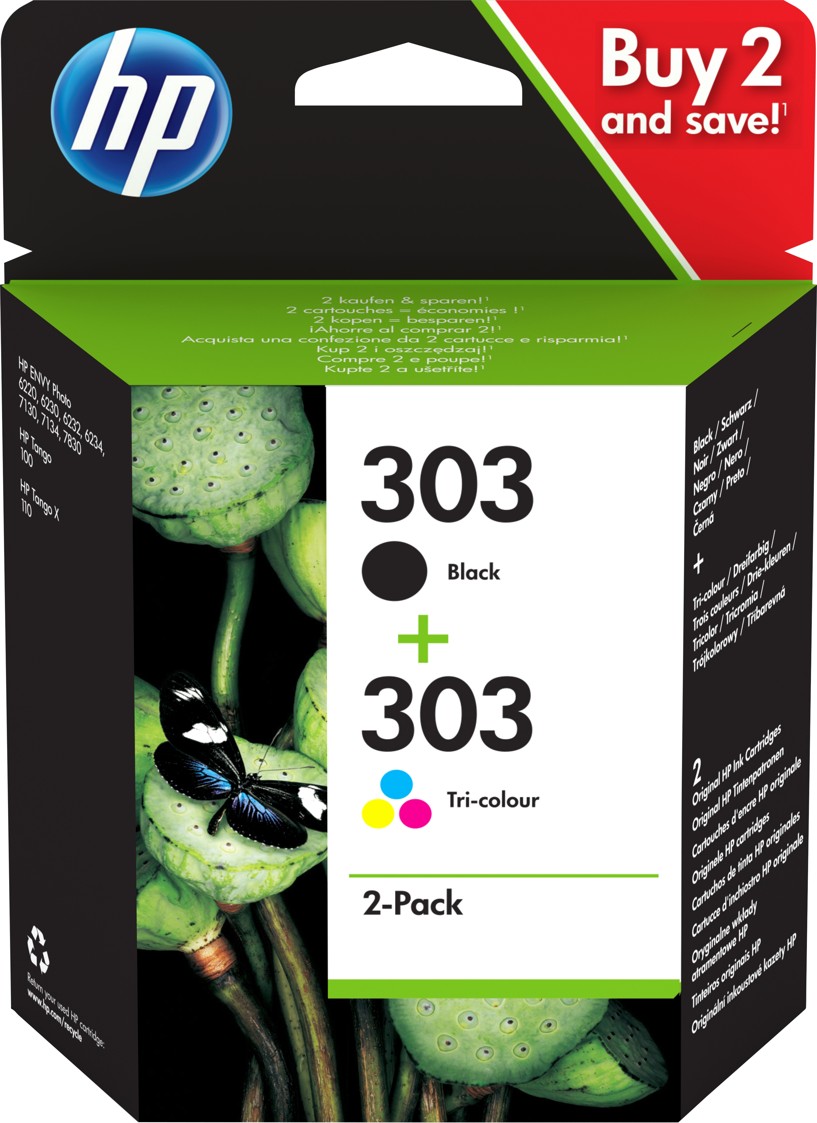 HP Envy Photo 6230,7130,7134,7830 Combo Pack 2 Negro y Color Nº303