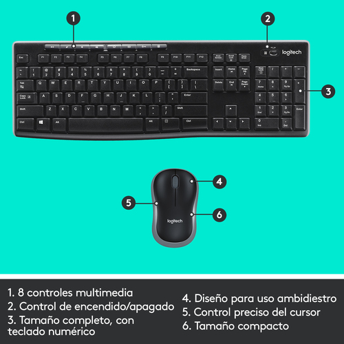 LOGITECH TECLADO + MOUSE MK270 optico wireless Negro