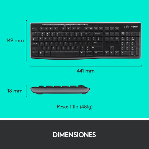 LOGITECH TECLADO + MOUSE MK270 optico wireless Negro