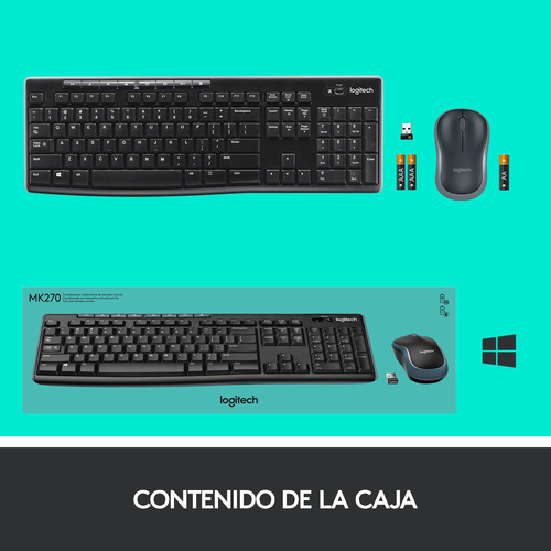 LOGITECH TECLADO + MOUSE MK270 optico wireless Negro