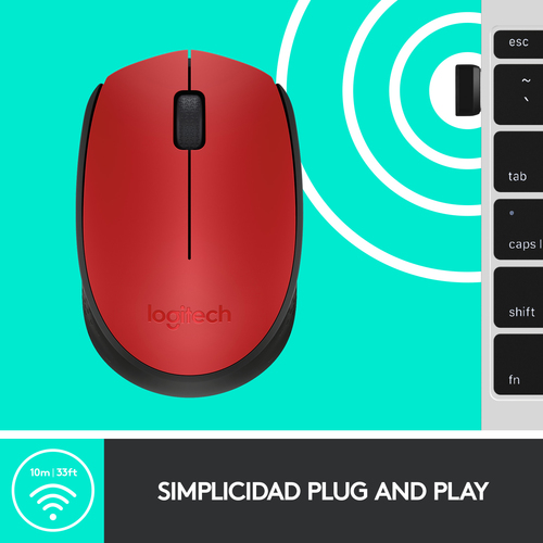 LOGITECH Raton m171 optico wireless rojo
