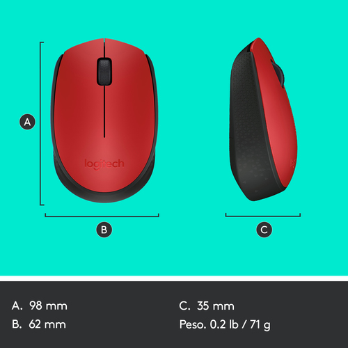 LOGITECH Raton m171 optico wireless rojo