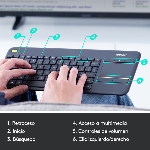 LOGITECH TECLADO K400 plus touch keyboard  negro wireless
