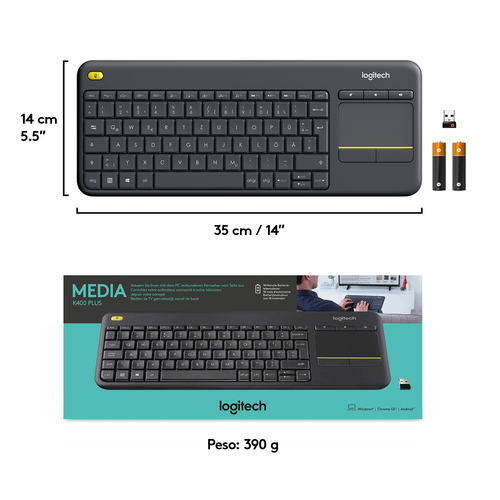 LOGITECH TECLADO K400 plus touch keyboard  negro wireless
