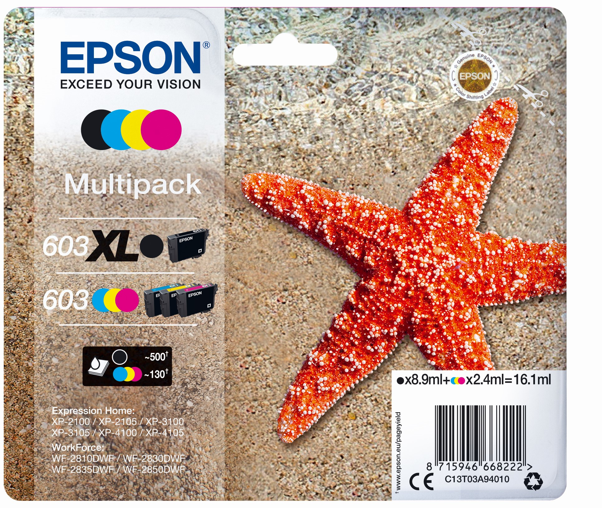 EPSON tinta MultiPack Std/XL Estrella de mar 4 tintas 603 XL negro/Std. CMY RF / AM Multi