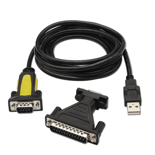 AISENS - CONVERSOR USB A SERIE, TIPO A/M-RS232 DB9/M DB25/M, NEGRO, 1.8M