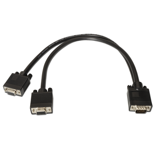AISENS - CABLE BIFURCADOR SVGA, HDB15/M-2XHDB15/H, NEGRO, 45 CM