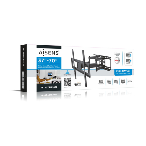 AISENS - SOPORTE PRO GIRATORIO, INCLINABLE Y NIVELABLE PARA MONITOR/TV 50KG DE 37-70, NEGRO