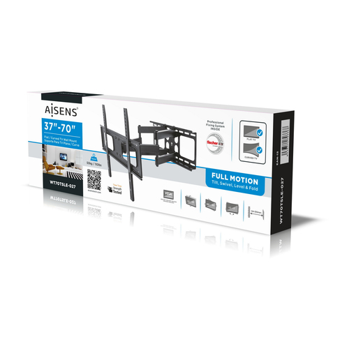 AISENS - SOPORTE PRO GIRATORIO, INCLINABLE Y NIVELABLE PARA MONITOR/TV 50KG DE 37-70, NEGRO