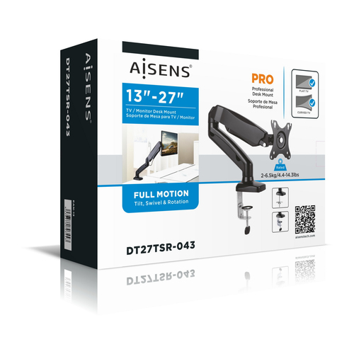 AISENS - SOPORTE DE MESA PRO CONTRAPESO GIRATORIO E INCLINABLE PARA MONITOR/TV 6,5KG (3 PIVOTES, 1 B