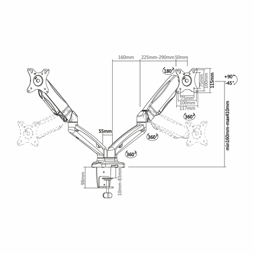 AISENS - SOPORTE DE MESA PRO CONTRAPESO GIRATORIO E INCLINABLE PARA MONITOR/TV 6,5KG (3 PIVOTES, 2 B