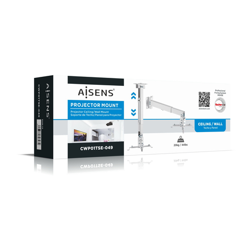 AISENS - SOPORTE UNIVERSAL ECO INCLINABLE Y EXTENSIBLE DE TECHO/PARED PARA PROYECTOR 20KG, BLANCO