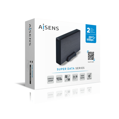 AISENS - Caja Disco Externa 3,5 ASE-3530B SATA A USB 3.0/USB3.1 GEN1, NEGRA