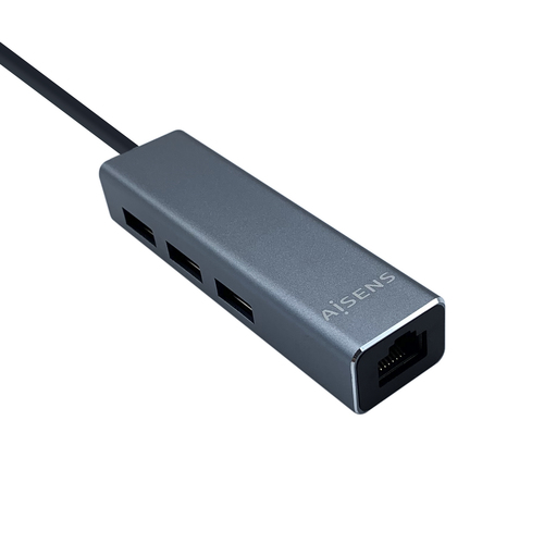 AISENS - CONVERSOR USB3.1 GEN1 USB-C A ETHERNET GIGABIT 10/100/1000 MBPS + HUB 3XUSB3.0, GRIS, 15CM