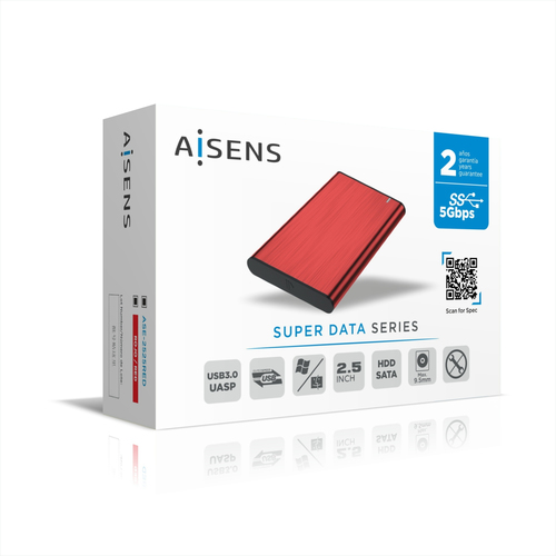 Aisens CAJA EXTERNA 2,5" ASE-2525B 9.5MM SATA A USB 3.0/USB3.1 GEN1, ROJO