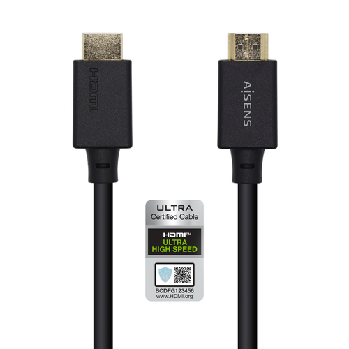 AISENS - CABLE HDMI V2.1 ULTRA ALTA VELOCIDAD / HEC CERTIFICADO 8K@60HZ 48GBPS, A/M-A/M, NEGRO, 2.0M