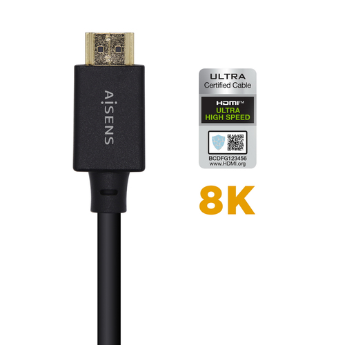 AISENS - CABLE HDMI V2.1 ULTRA ALTA VELOCIDAD / HEC CERTIFICADO 8K@60HZ 48GBPS, A/M-A/M, NEGRO, 3.0M