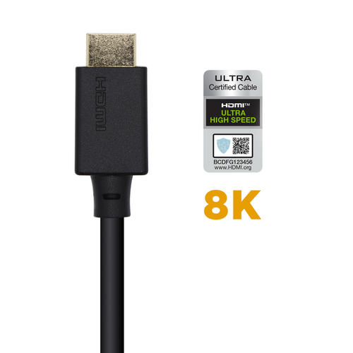 AISENS - CABLE HDMI V2.1 ULTRA ALTA VELOCIDAD / HEC CERTIFICADO 8K@60HZ 48GBPS, A/M-A/M, NEGRO, 3.0M