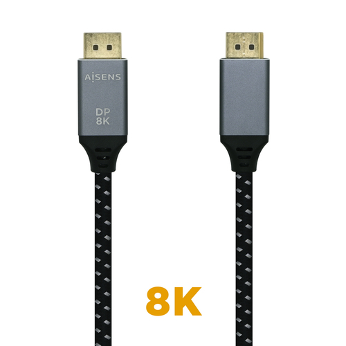 AISENS - CABLE DISPLAYPORT V1.4 8K@60HZ, DP/M-DP/M, GRIS/NEGRO, 2.0M