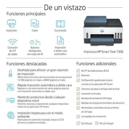 HP multifuncion inkjet Smart Tank 7306
