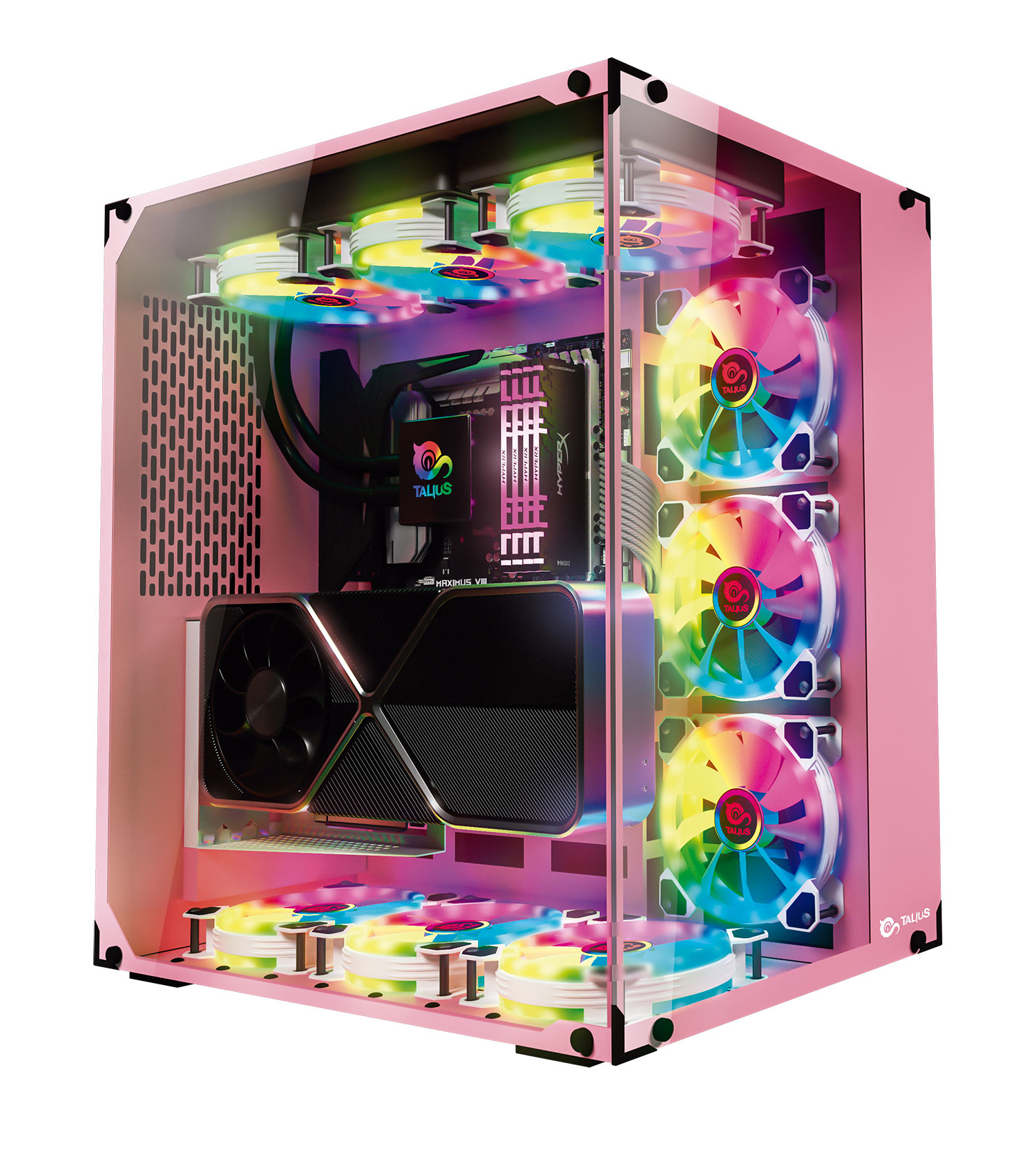 Talius caja Atx gaming Cronos Orchid RGB cristal templado USB 3.0 (Incluye 3 ventiladores)