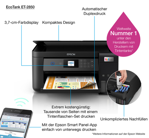 EPSON Multifuncional inkjet A4 EcoTank ET-2850