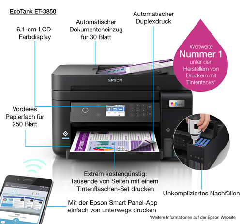 EPSON Multifuncional inkjet A4 EcoTank ET-3850