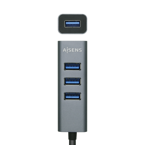 AISENS HUB USB 3.0 Aluminio, TIPO A/M-4XTIPO A/H, NEGRO, 30cm