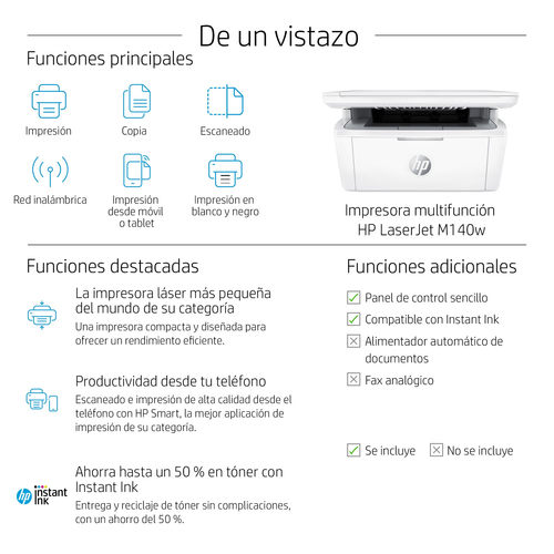 HP Multifuncion Laser monocromo LaserJet M140w