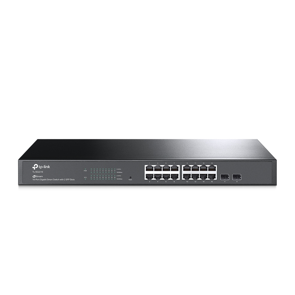 TP-LINK Switch inteligente JetStream ™ Gigabit de 16 puertos RJ45 con 2 ranuras SFP Gigabit.
