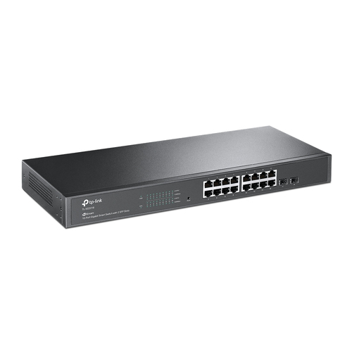 TP-LINK Switch inteligente JetStream ™ Gigabit de 16 puertos RJ45 con 2 ranuras SFP Gigabit.