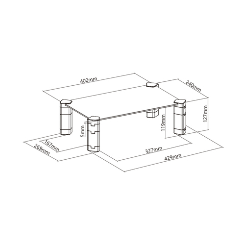 AISENS Soporte Elevador Cristal para Monitor / Portatil, Negro