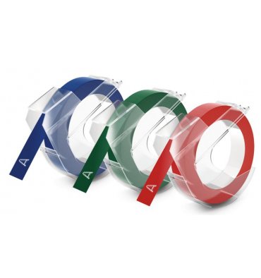 DYMO Cinta RELIEVE 9mm X 3mt para rotuladora Omega/junior color Azul/Negro/Rojo blister 3 unidades