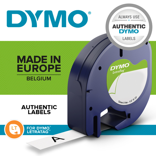 DYMO Cinta LT 12mmx4mt -Negro/Blanco para ropa