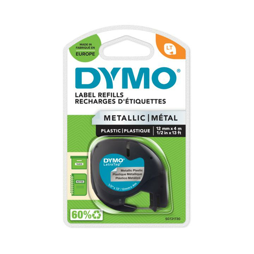 DYMO Cinta LT 12mmx4mt -Negro/Plata metalizada