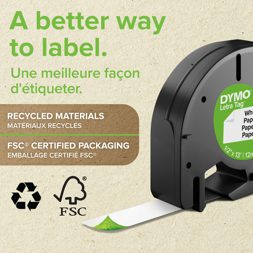 DYMO Cinta LT 12mmx4mt -Negro/Blanco Papel