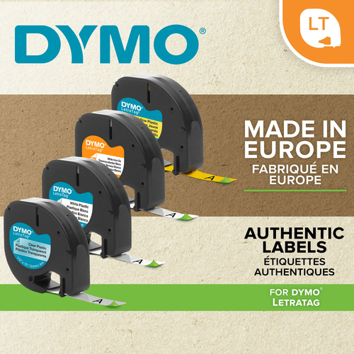 DYMO Cinta LT 12mmx4mt -Negro/Blanco Papel