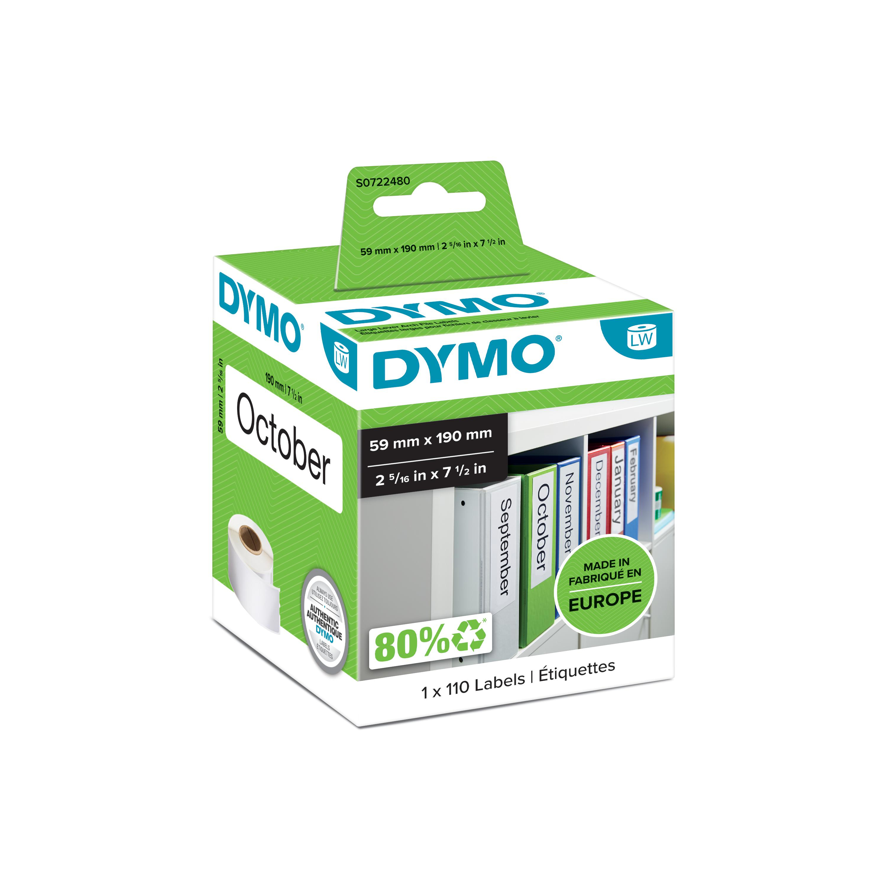 DYMO Etiqueta LW lomo archivadores, 1 rollo etiquetas (110)
Papel blanco