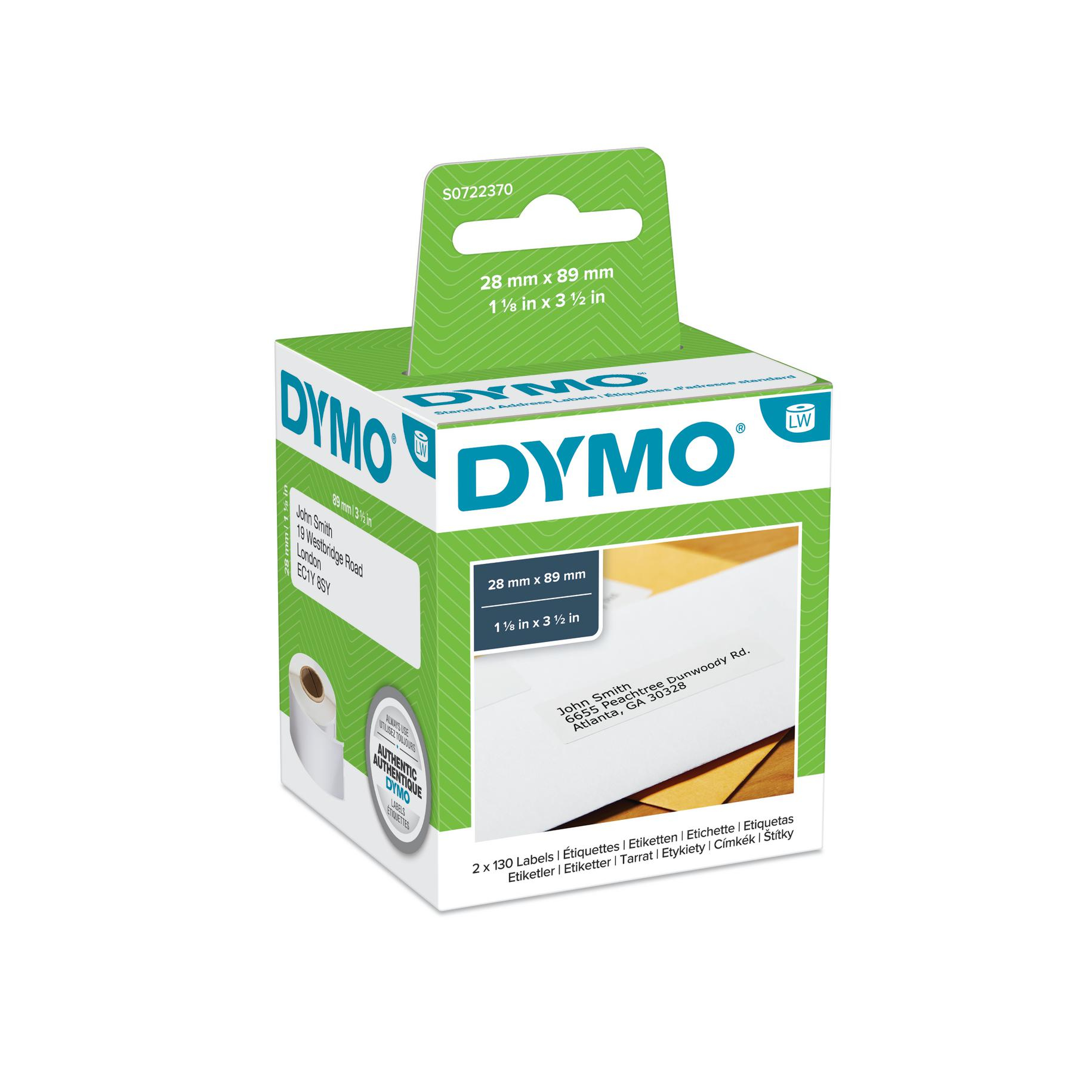 DYMO Etiqueta LW dirección 89x28mm, 2 rollos etiquetas (130 x 2)
Papel Blanco
