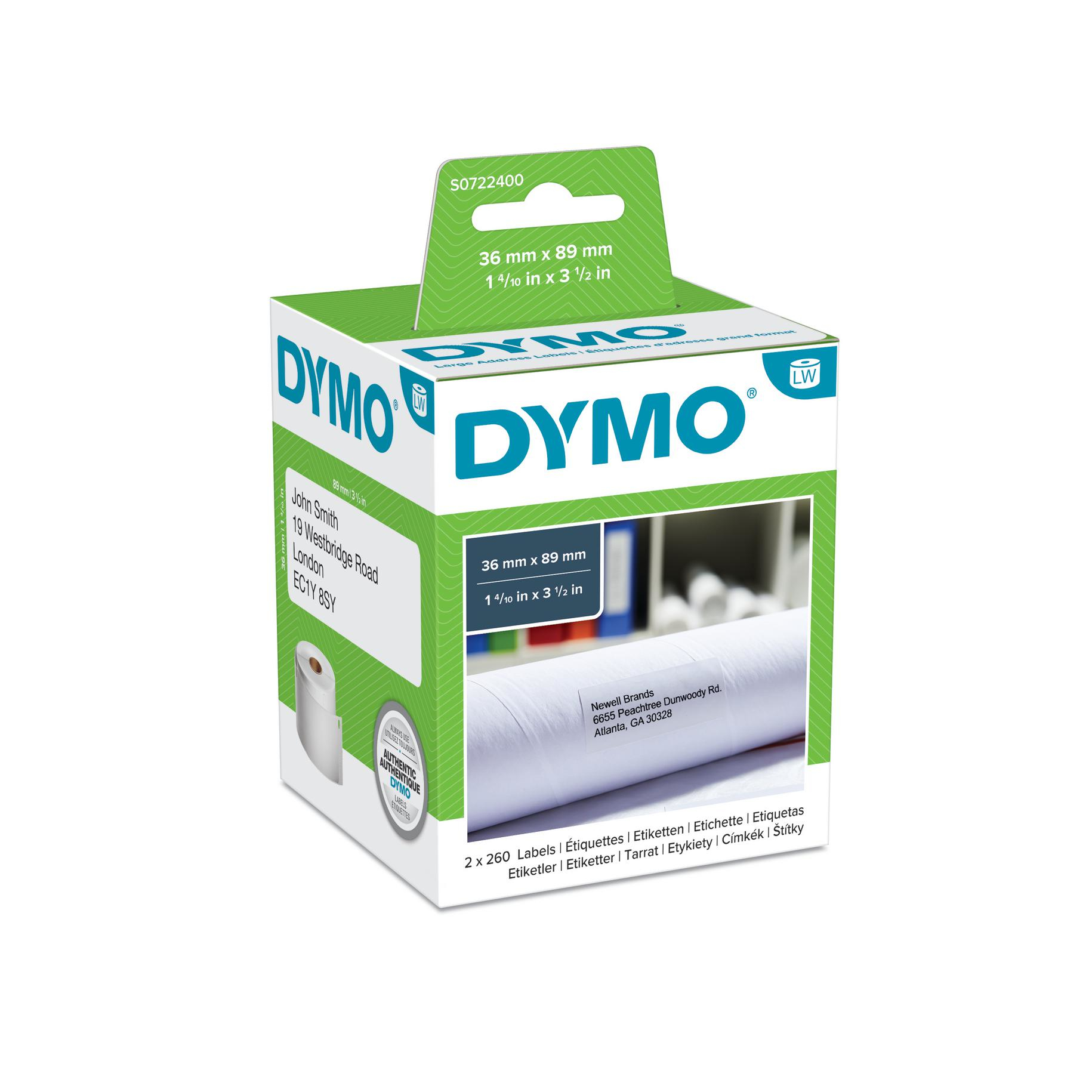 DYMO Etiqueta LW dirección 89x36mm 2 rollos etiquetas (260 x 2)
Papel blanco