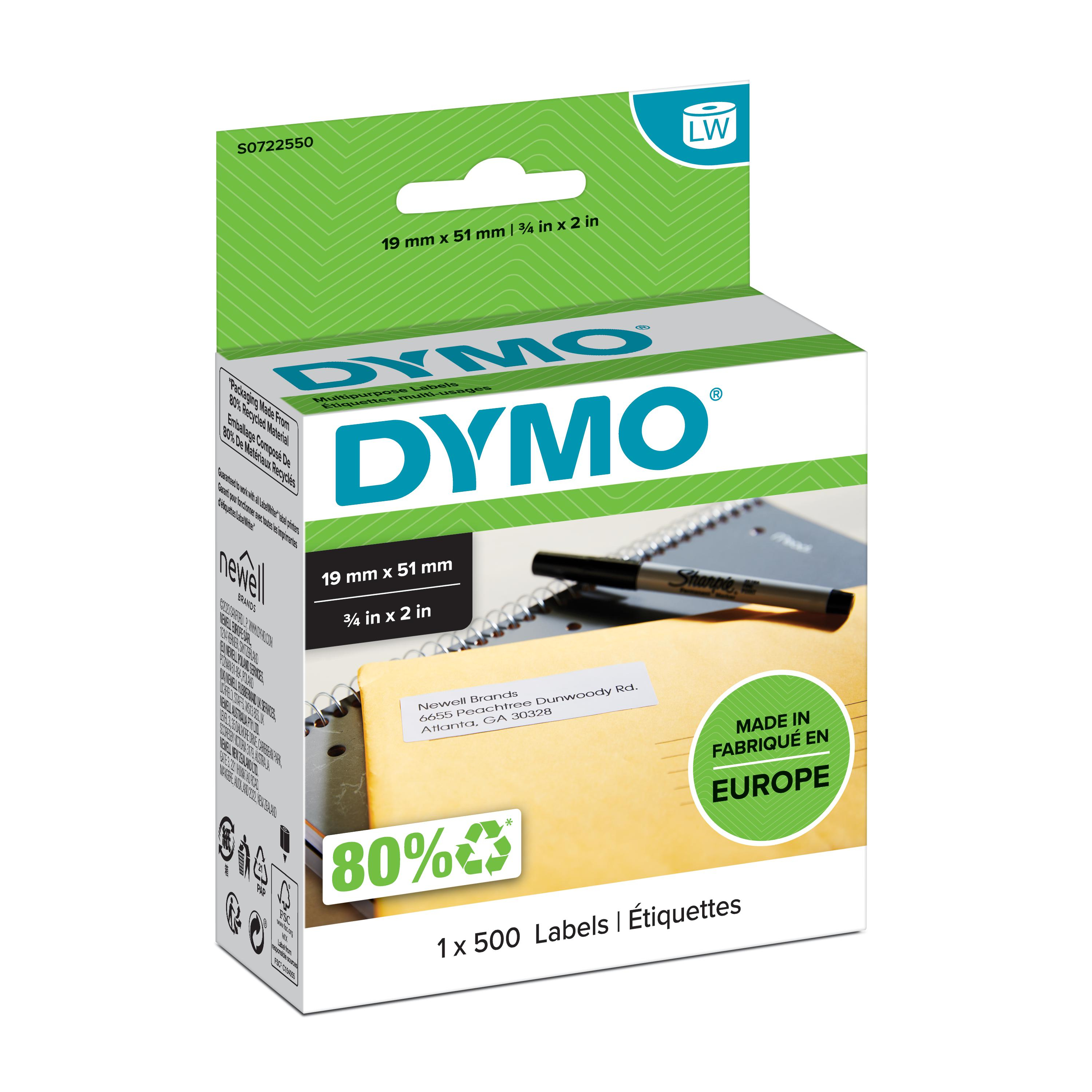 DYMO Etiqueta LW multifunción 19X51mm, 1 rollo etiquetas (500)
Papel blanco