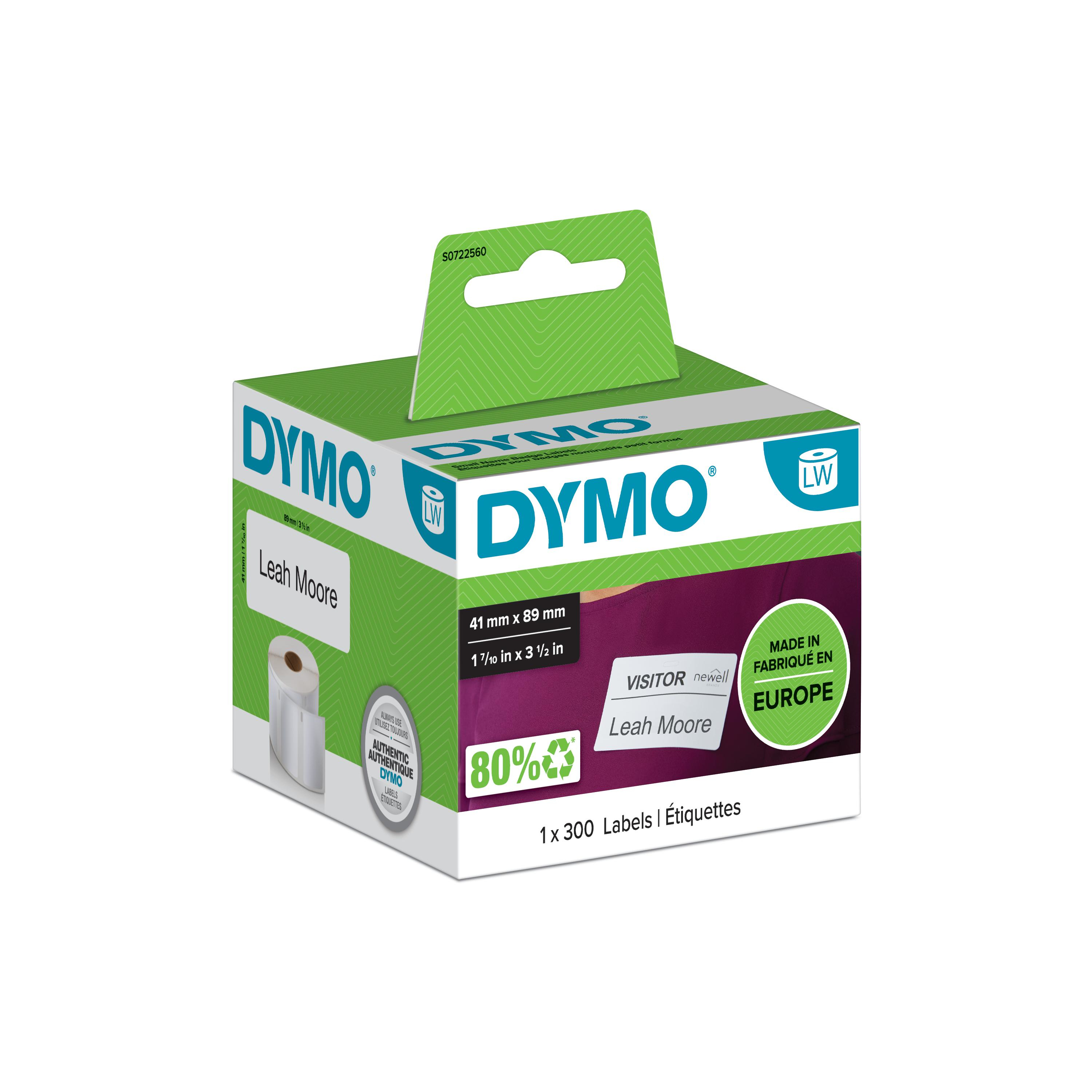 DYMO Etiqueta LW identificación 89x41mm, 1 rollo etiquetas (300)
Papel blanco