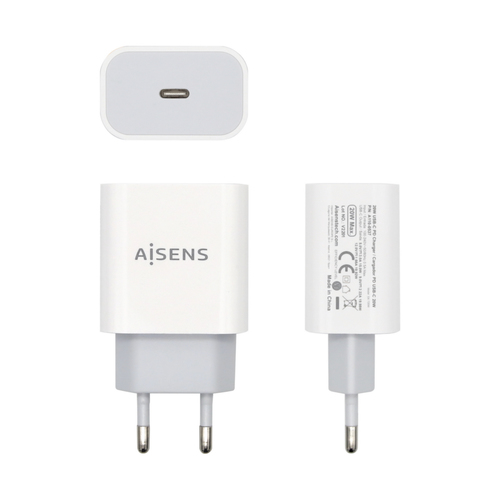 AISENS - CARGADOR USB-C PD3.0 1 PUERTO 1xUSB-C 20W, BLANCO