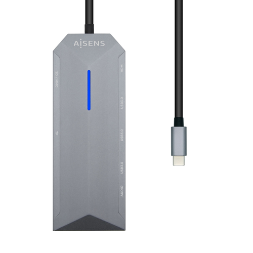 AISENS - USB-C DOCK 9 EN 1 USB-C A 1xHDMI 1XRJ45 3xUSB 1xPD 1xAUDIO 1xSD 1xMICRO SD GRIS 15CM