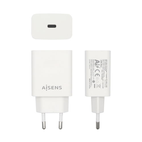 AISENS - CARGADOR USB-C PD3.0 1 PUERTO 1xUSB-C 20W, BLANCO